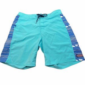 Vineyard Vines Teal Blue Stripe Board Shorts Swim Unlined Men's Size 34